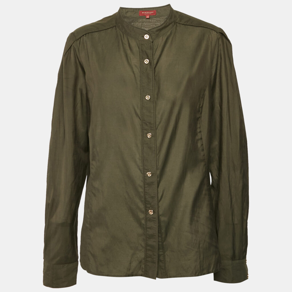 luxury-women-burberry-london-used-clothes-p1169851-004 Burberry London Vintage Olive Green Button Front Blouse L
