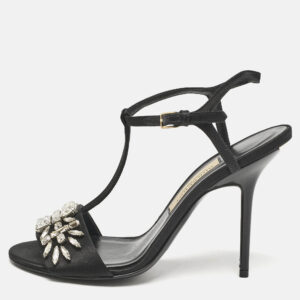 Burberry London Black Satin Pertfield Ankle Strap Sandals Size 38.5