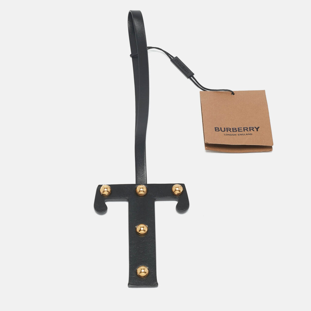 luxury-women-burberry-new-accessories-p1132153-001 Burberry Black Leather Studded Alphabet T Bag Charm