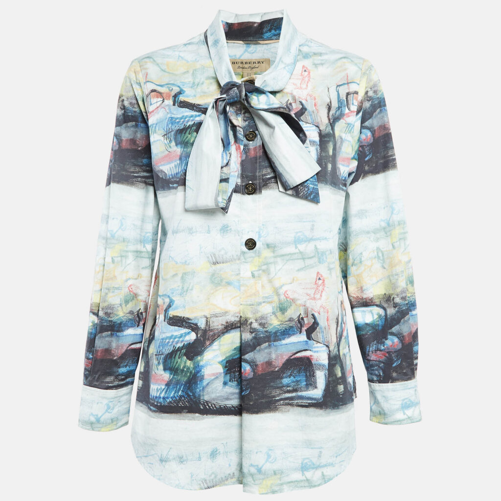 luxury-women-burberry-new-clothes-p1042985-001 Burberry Multicolor Cotton Tie-Up Neck Full Sleeve Top M