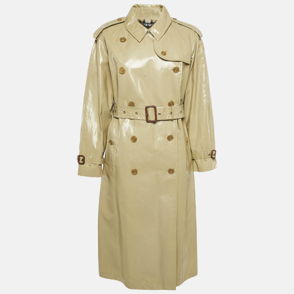 luxury-women-burberry-new-clothes-p1110253-001 Burberry Honey Beige Coated Cotton Double Breasted Long Coat S