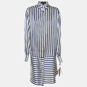 burberry blue/white striped silk blend top l