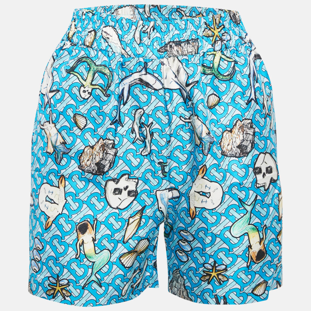 Burberry Blue Tawney Print Silk Shorts XXS