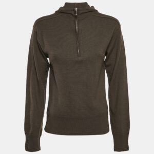 Burberry Otter Brown Wool Half Zip-Up Hooded Sweater XS