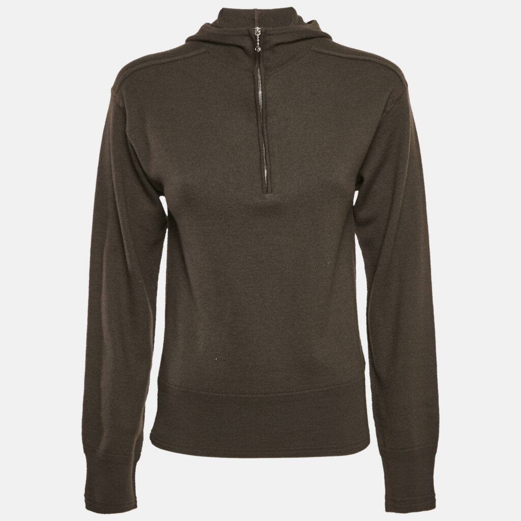 luxury-women-burberry-new-clothes-p1163300-010 Burberry Otter Brown Wool Half Zip-Up Hooded Sweater XS
