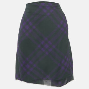 Burberry Dark Green/Purple Tartan Print Silk Pleated Wrap Skirt M