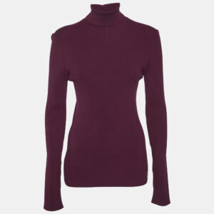 Burberry Burgundy Wool Turtle Neck Long Sleeve Sweater L