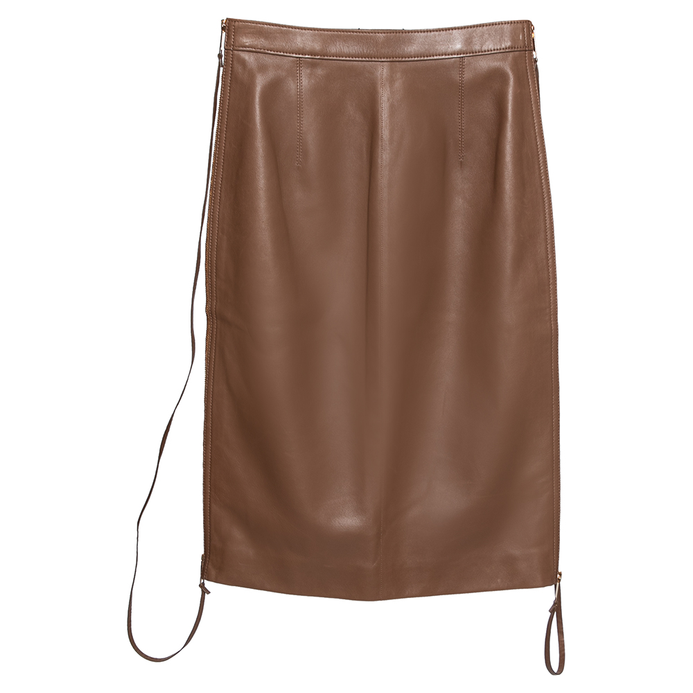 luxury-women-burberry-new-clothes-p616890-003-2 Burberry Brown Leather Double Zip Pencil Midi Skirt XS