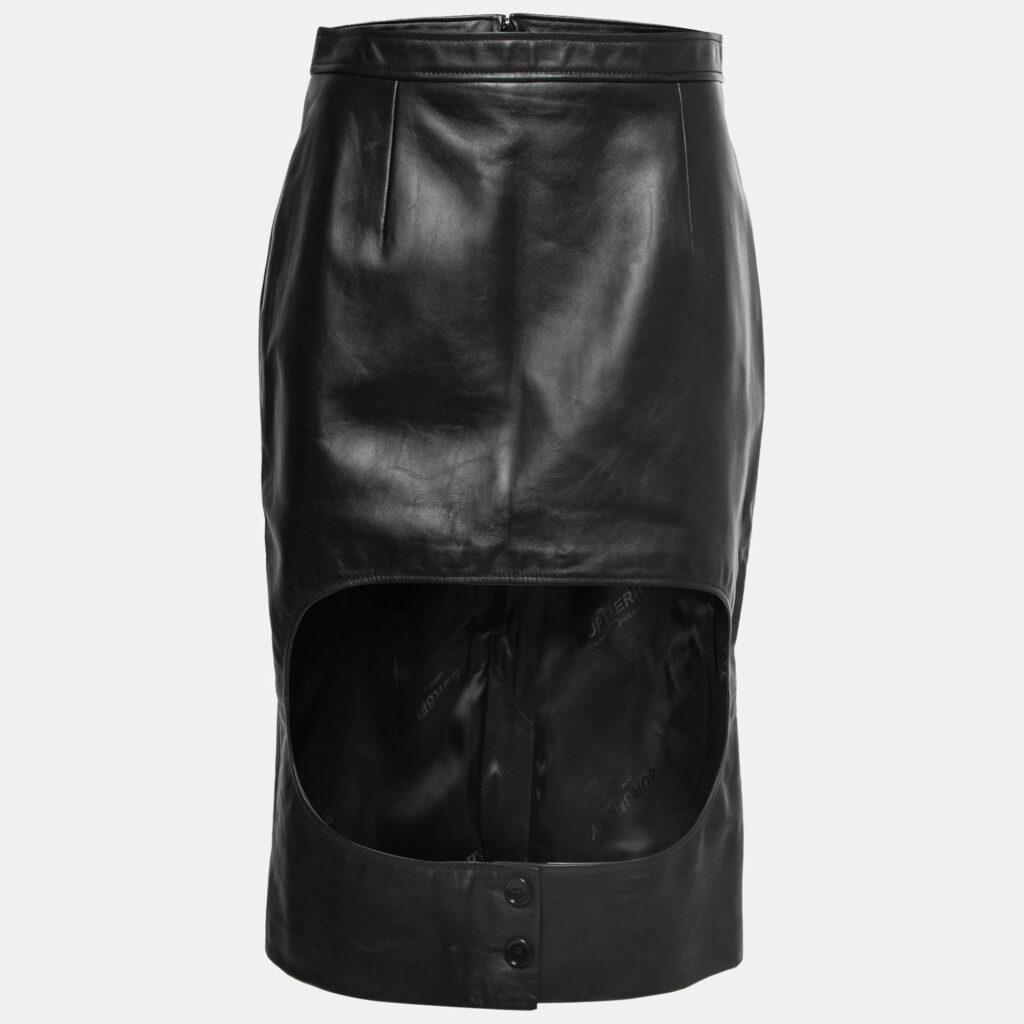 luxury-women-burberry-new-clothes-p758678-001 Burberry Black Leather Cut Out Pencil Skirt S
