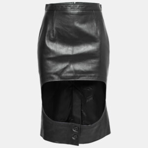 Burberry Black Leather Step-Through Pencil Skirt S