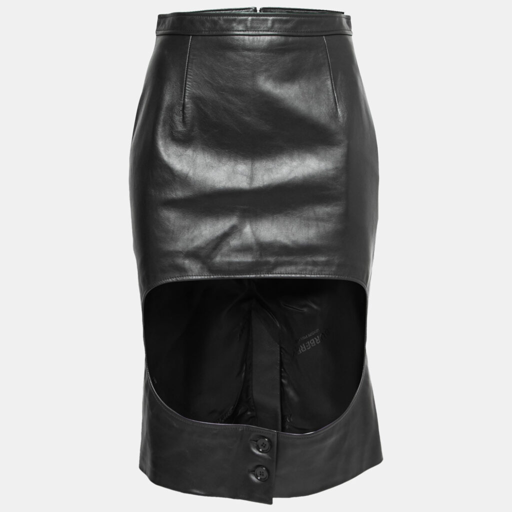 luxury-women-burberry-new-clothes-p789771-001 Burberry Black Leather Step-Through Pencil Skirt S