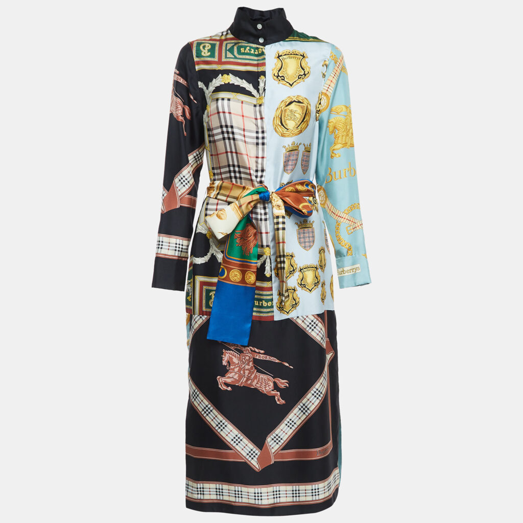luxury-women-burberry-new-clothes-p918775-001 Burberry Multicolor Printed Silk Belted Shirt Dress S