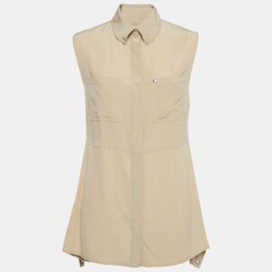 Burberry Beige Silk Buttoned A-Line Sleeveless Shirt Blouse S