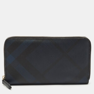 Burberry Navy Blue/Black London Check Coated Canvas Travel Continental Wallet