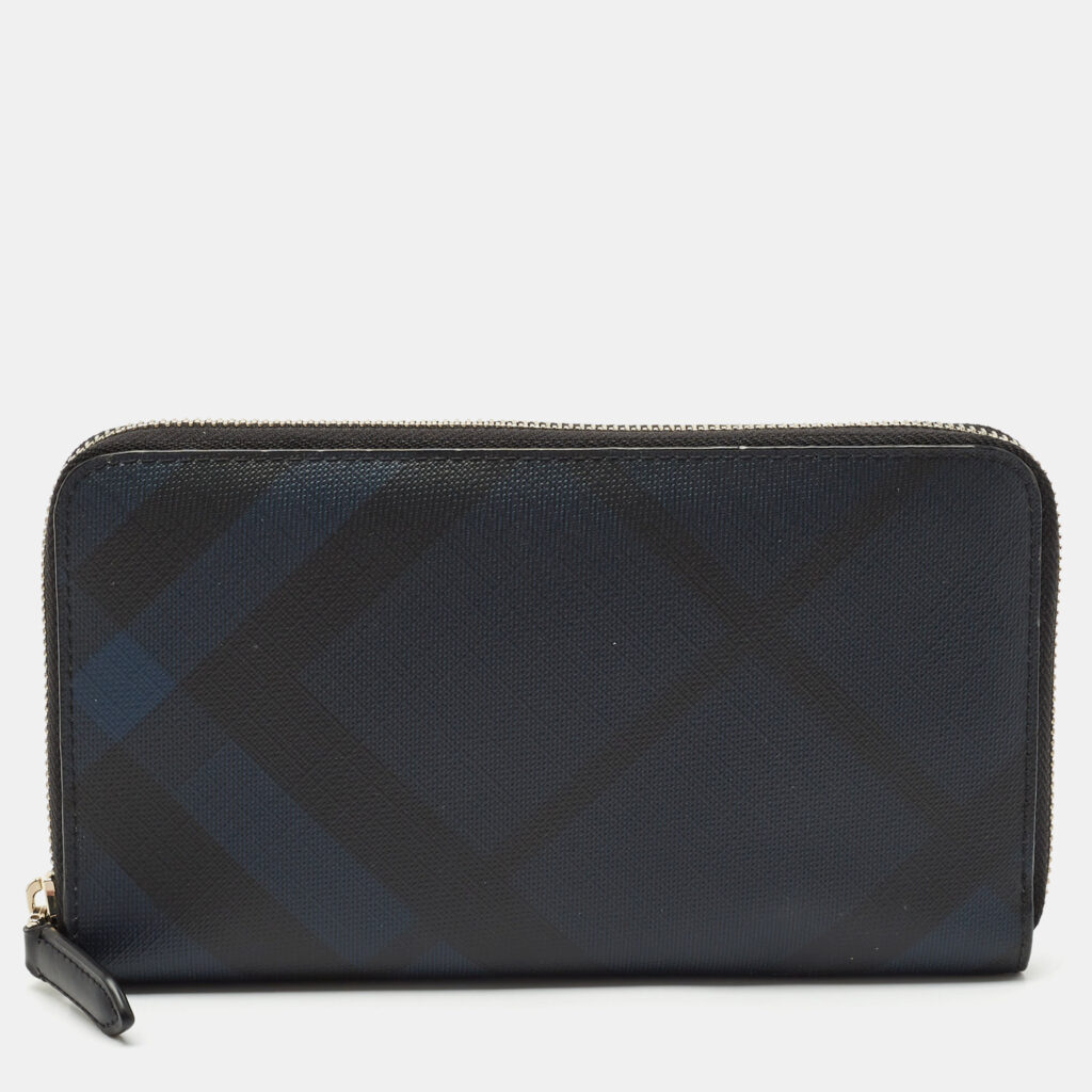 luxury-women-burberry-new-handbags-p1167029-012 Burberry Navy Blue/Black London Check Coated Canvas Travel Continental Wallet