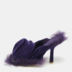 Burberry Purple Velvet and Fur Step Rose Thong Sandals Size 36