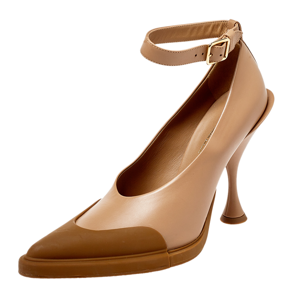 luxury-women-burberry-new-shoes-p410091-008 Burberry Brown Leather And Rubber Evan Ankle Strap Pumps Size 38.5