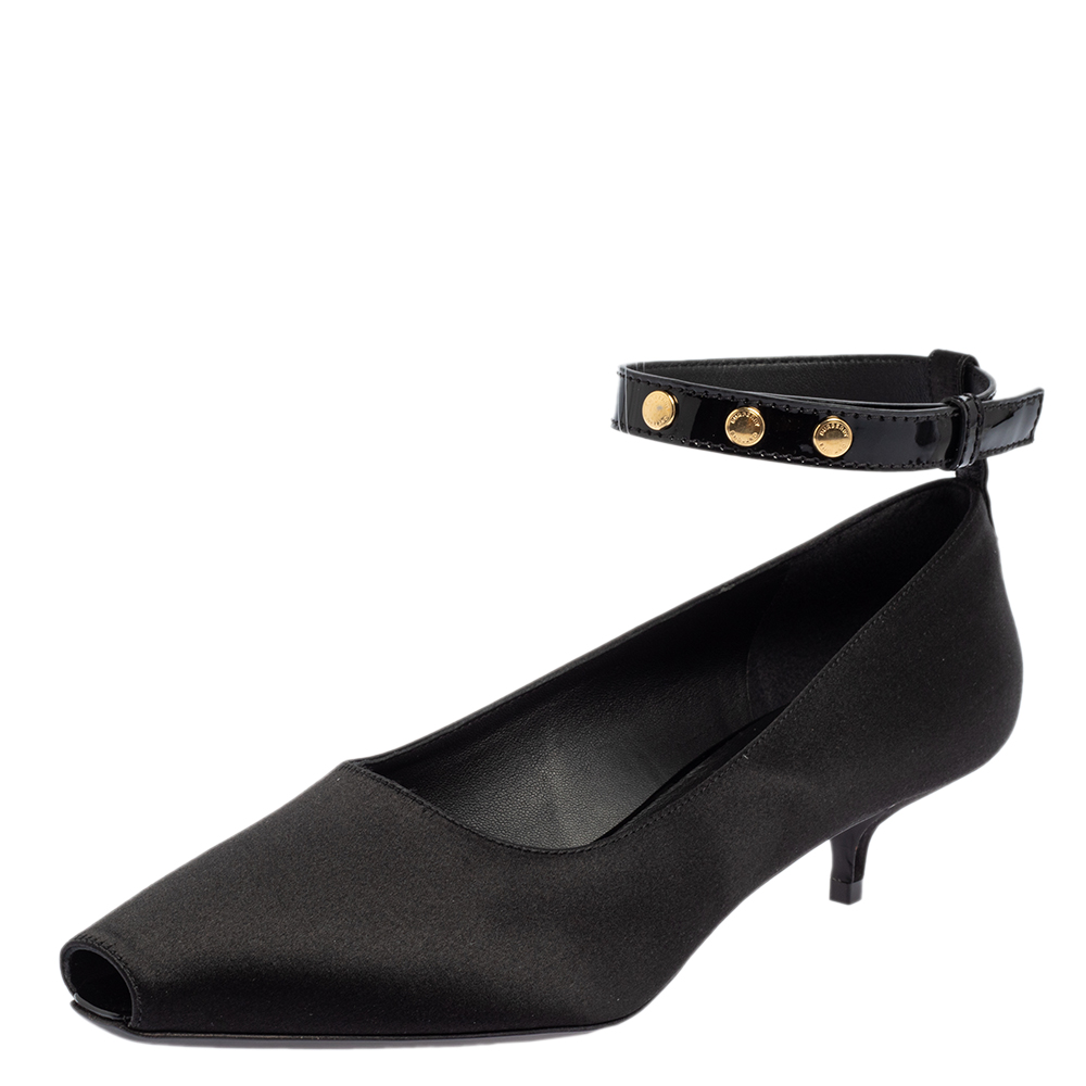 luxury-women-burberry-new-shoes-p463275-004 Burberry Black Satin Peep Toe Ankle Strap Pumps Size 37.5