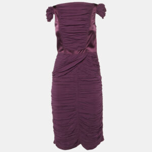 Burberry Prorsum Vintage Purple Silk Crepe Ruched Midi Dress S
