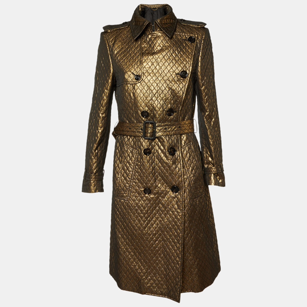 luxury-women-burberry-prorsum-used-clothes-p1121810-005 Burberry Prorsum Gold Metallic Quilted Trench Coat S