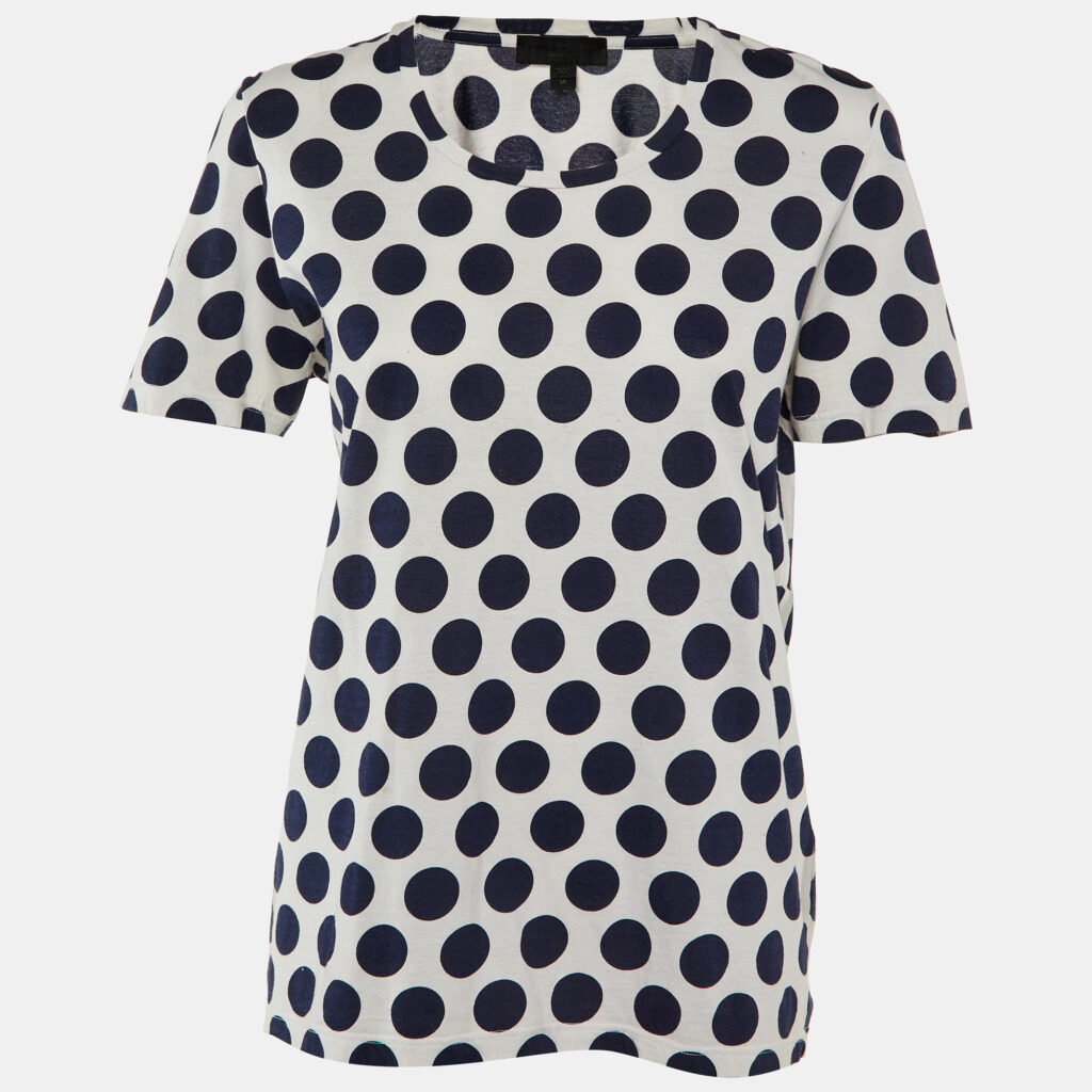 Burberry Prorsum White/Navy Blue Polka Dot Print Cotton T-Shirt M