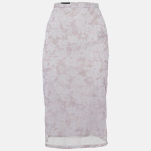 Burberry Prorsum Pink Floral Print Mesh Knee Length Skirt M