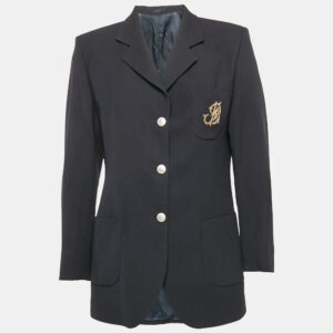 Burberry Prorsum Vintage Navy Blue Logo Embellished Wool Single Breasted Blazer M
