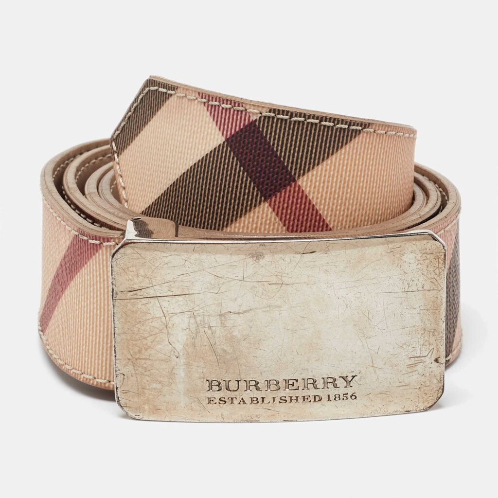 luxury-women-burberry-used-accessories-p1026813-004 Burberry Beige Nova Check Coated Canvas Logo Plaque Belt 100CM