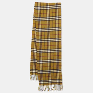 Burberry London Brown Checks Wool Fringed Scarf