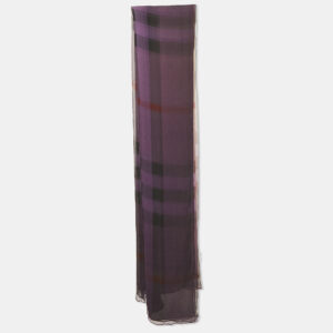 Burberry Purple Checked Chiffon Scarf