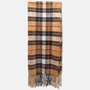 Burberry Vintage Beige Check Pattern Wool Fringed Scarf