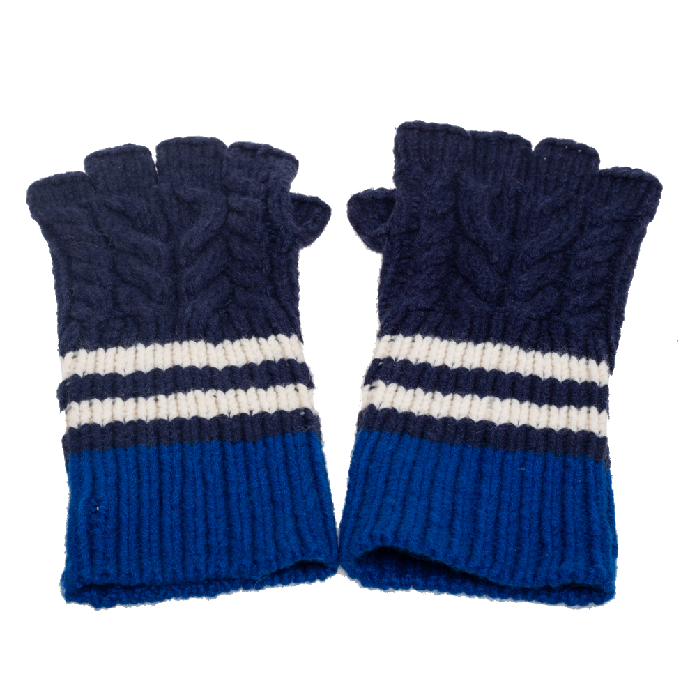 luxury-women-burberry-used-accessories-p587383-002-2 Burberry Blue Striped Cable Knit Cashmere Fingerless Gloves