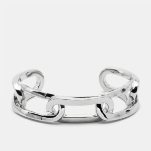 Burberry Chain Link Motif Silver Tone Open Cuff Bracelet M