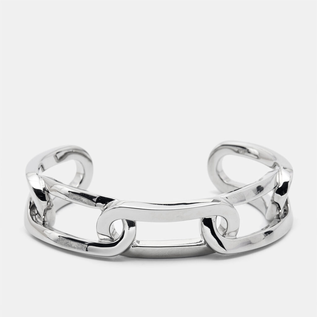 luxury-women-burberry-used-accessories-p998729-001 Burberry Chain Link Motif Silver Tone Open Cuff Bracelet M