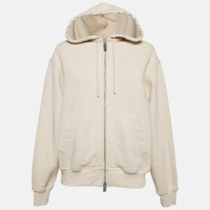 Burberry Beige Logo Applique Cotton Knit Zip-Up Hoodie M