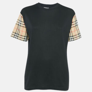Burberry Black Cotton Vintage Checked Sleeve T-Shirt XXS
