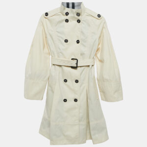 Burberry Cream Gabardine Cotton Pleated Trench Coat S