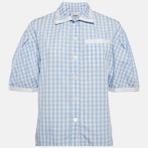 Burberry Blue/White Gingham Cotton Button Front Blouse XXS