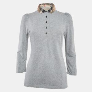 Burberry Brit Checks Detail Collar Cotton Pique T-Shirt M