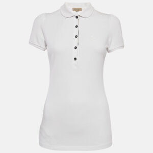 Burberry White Cotton Pique Puff Sleeve Polo T-Shirt S