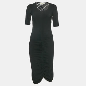 Burberry Black Jersey Ruched Bodycon Dress S