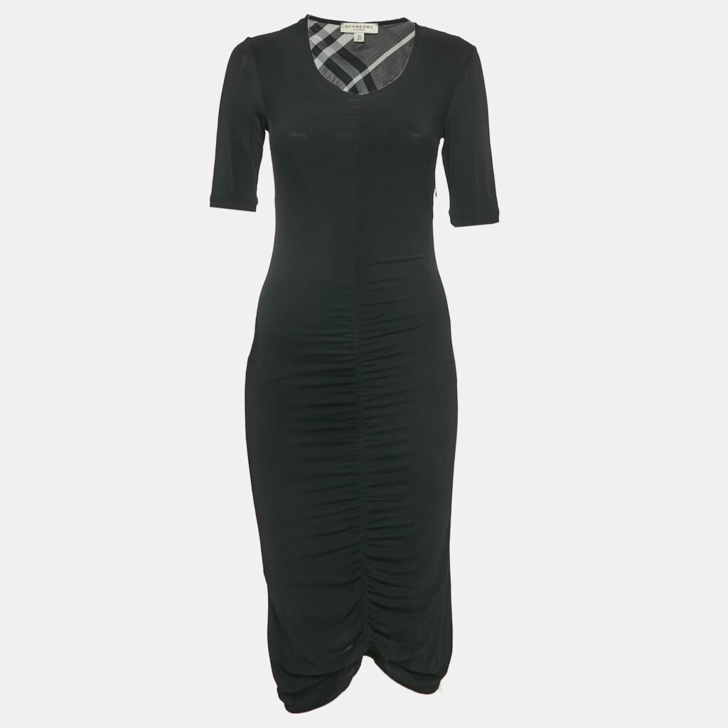 luxury-women-burberry-used-clothes-p1121545-002 Burberry Black Jersey Ruched Bodycon Dress S