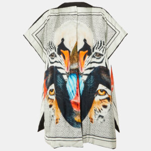 Burberry White Animal Print Silk Padded Cape One Size