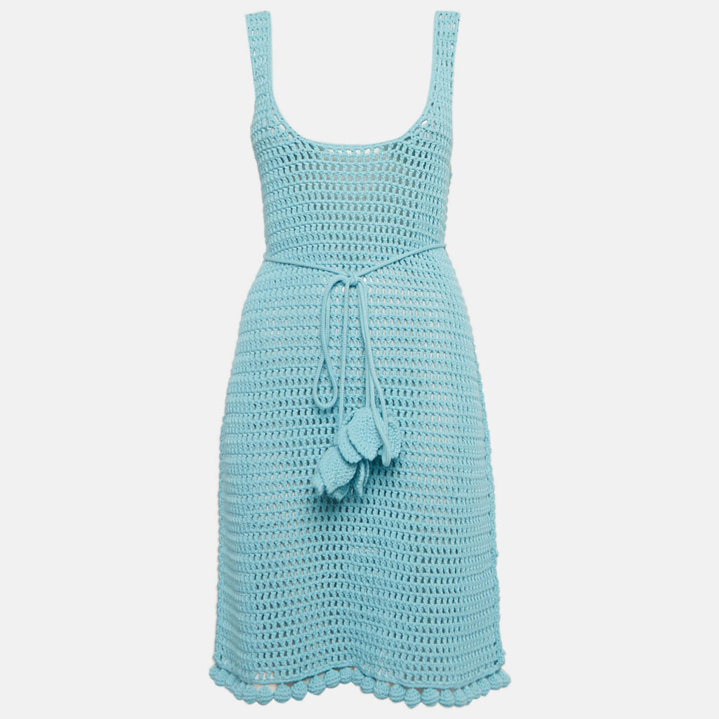 luxury-women-burberry-used-clothes-p1124607-007 Burberry Blue Crochet Belted Sheer Tank Dress L