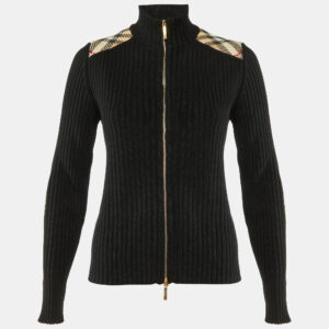 Burberry Black Rib Knit Zip Front Cardigan M