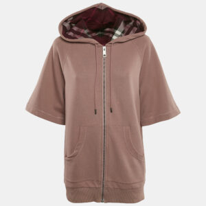 Burberry Pink Cotton Hooded Zip-Up Oversized Jacket XS