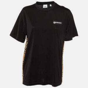 Burberry Black Cotton Check Paneled Oversized T-Shirt S