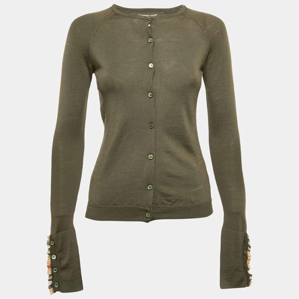 luxury-women-burberry-used-clothes-p1150050-004 Burberry Brown Wool Buttoned Cardigan S