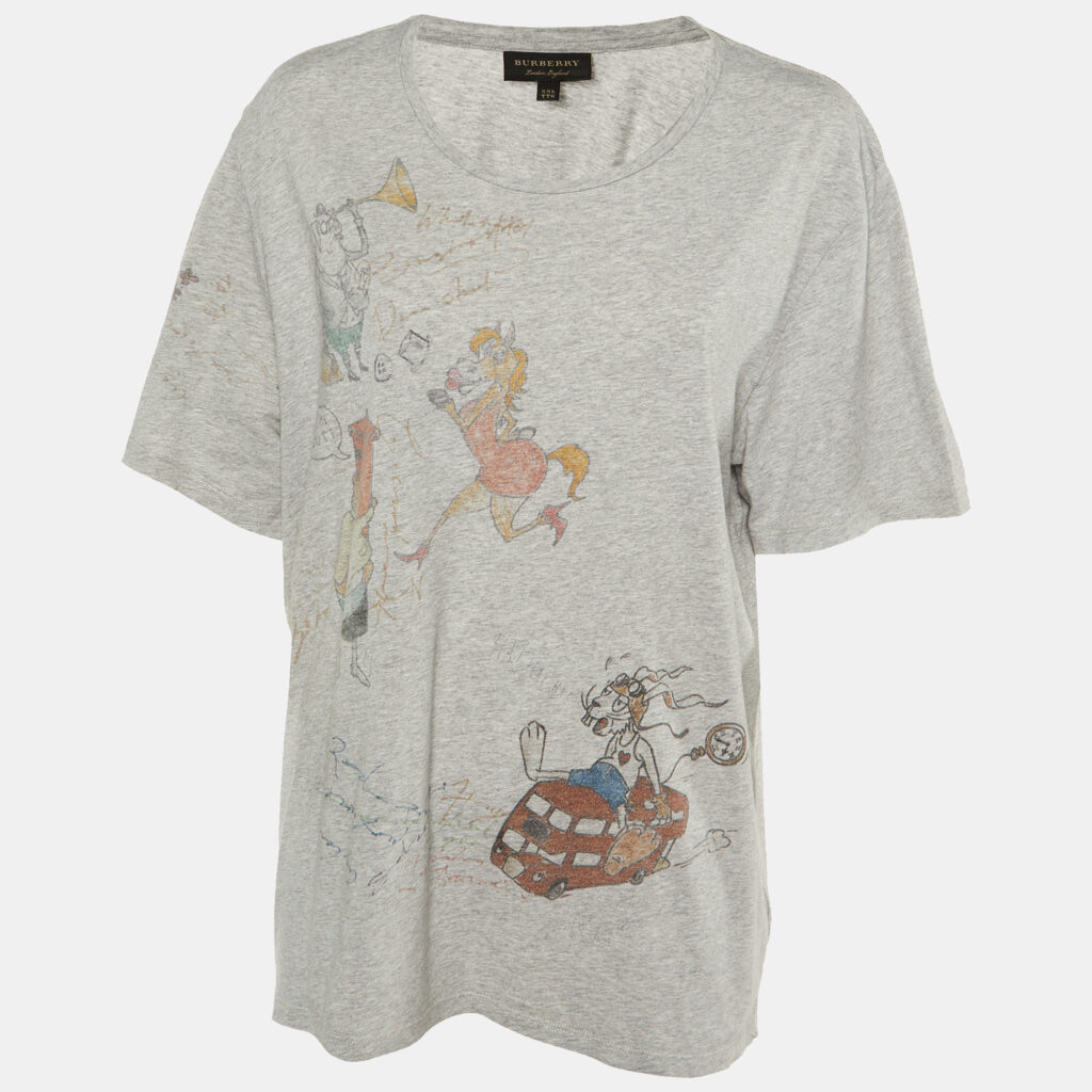 Burberry Grey Printed Cotton Knit T-Shirt XXL