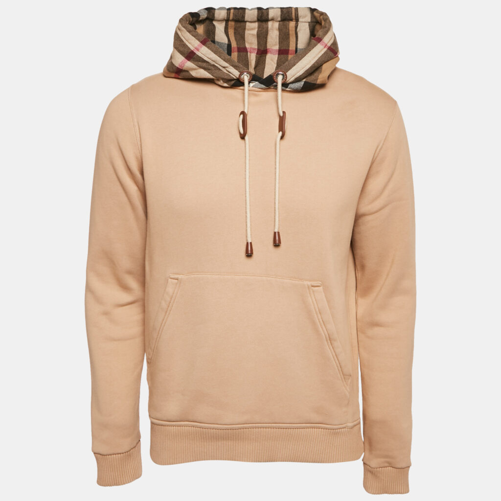 luxury-women-burberry-used-clothes-p1160312-002 Burberry Beige Vintage Check Patterned Cotton Hoodie XS